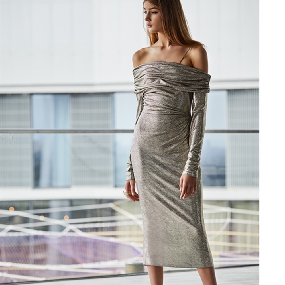 Glenda One Shoulder Metallic Dress